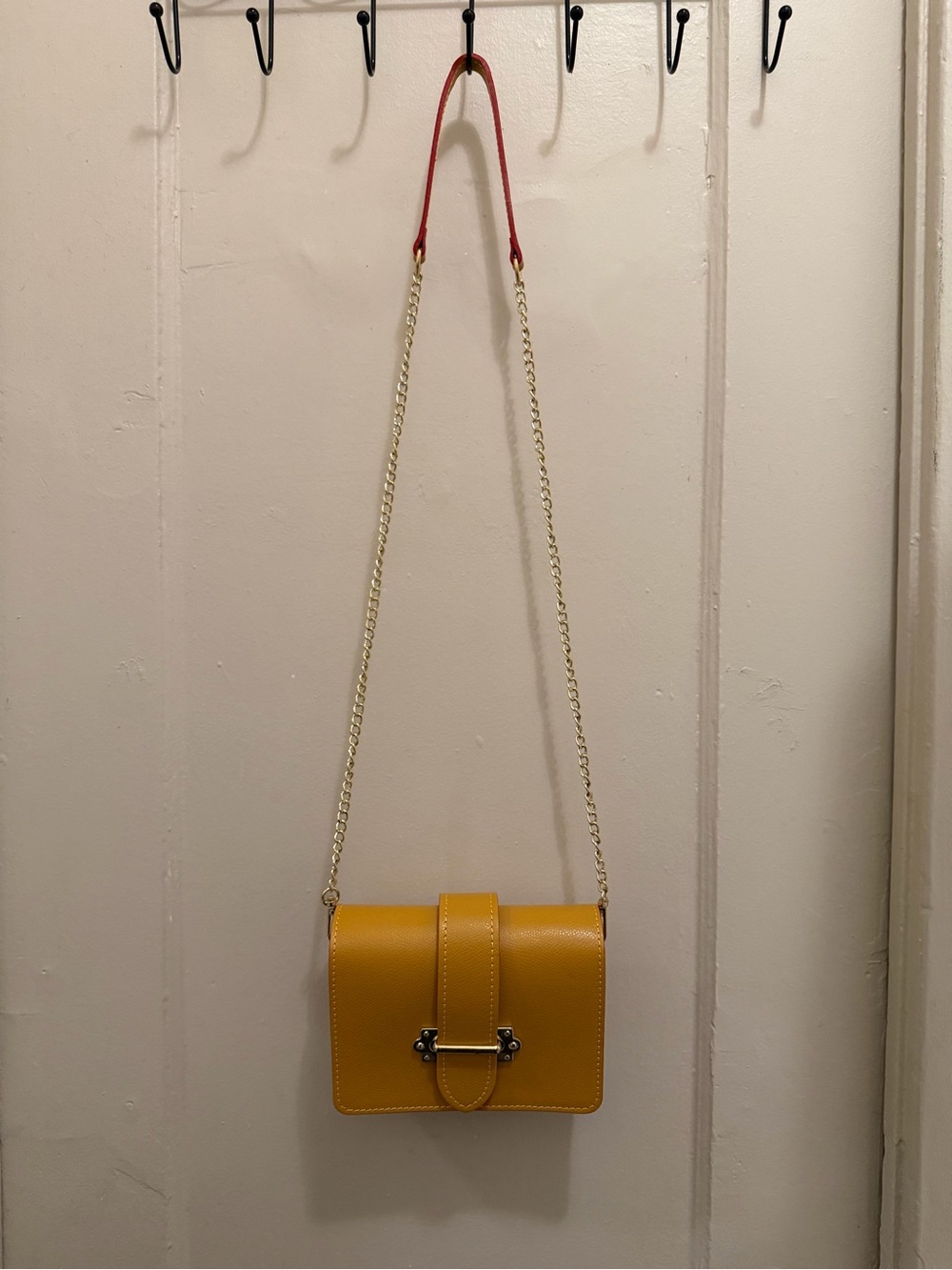 Yellow Leather Crossbody with Gold Chain Strap